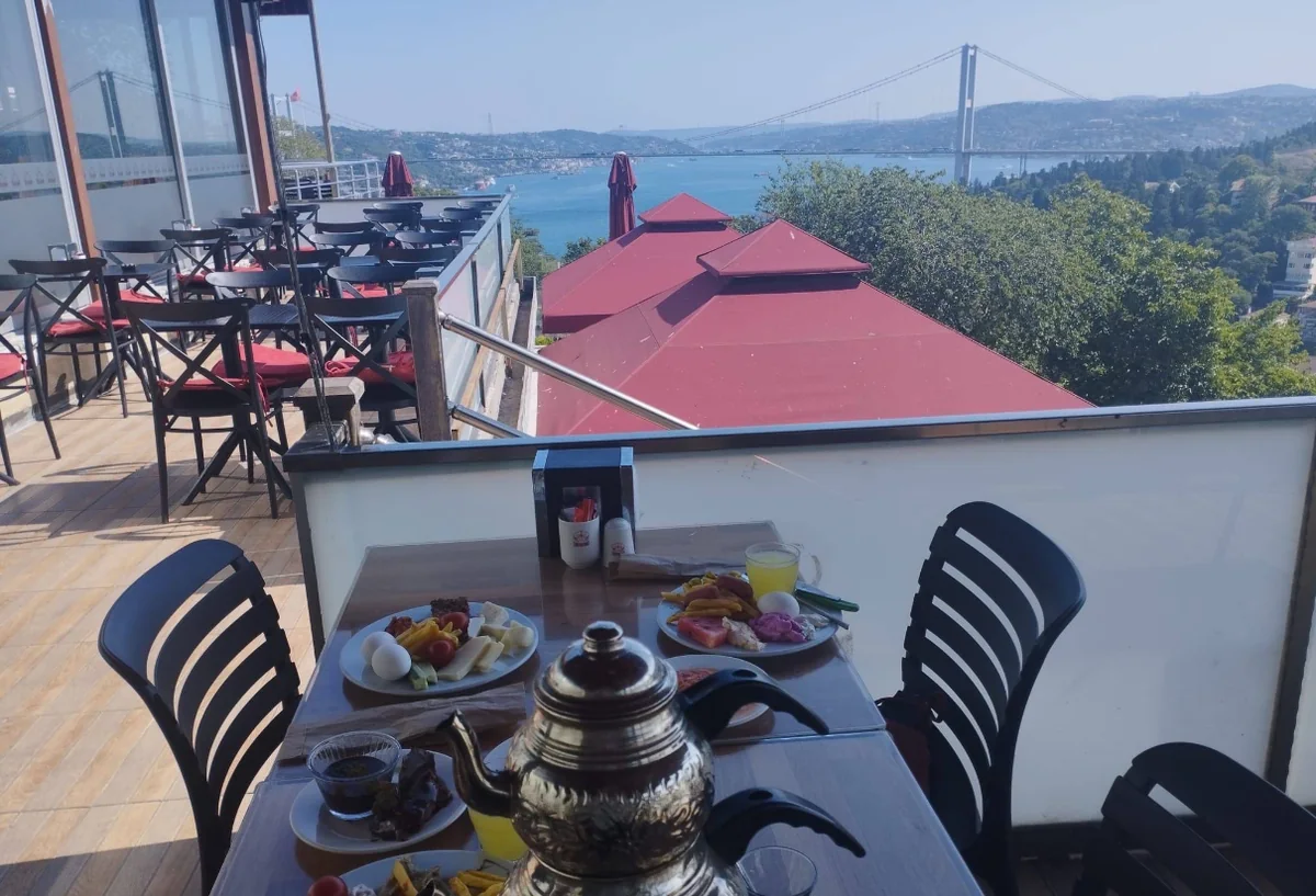 Breakfast table on Dilruba's terrace overlooking the Bosphorus