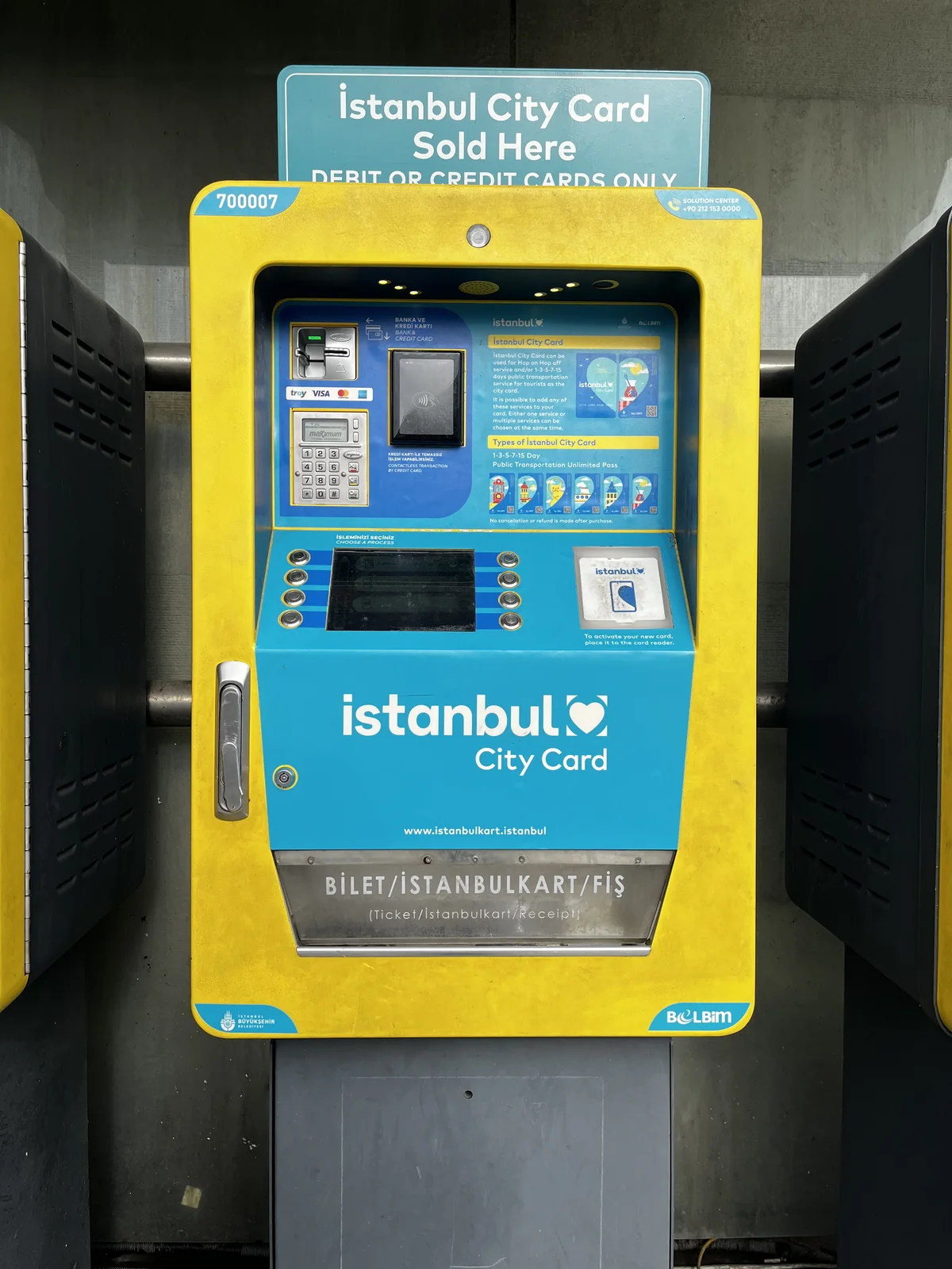 Yellow and blue vending machine for the distinct Istanbul City Card
