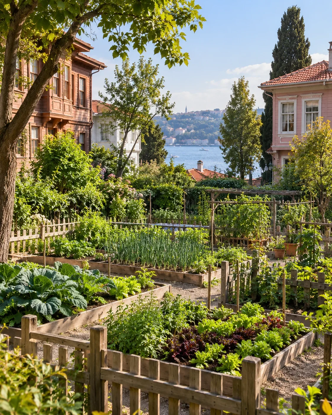 Gartenbeete und Wege